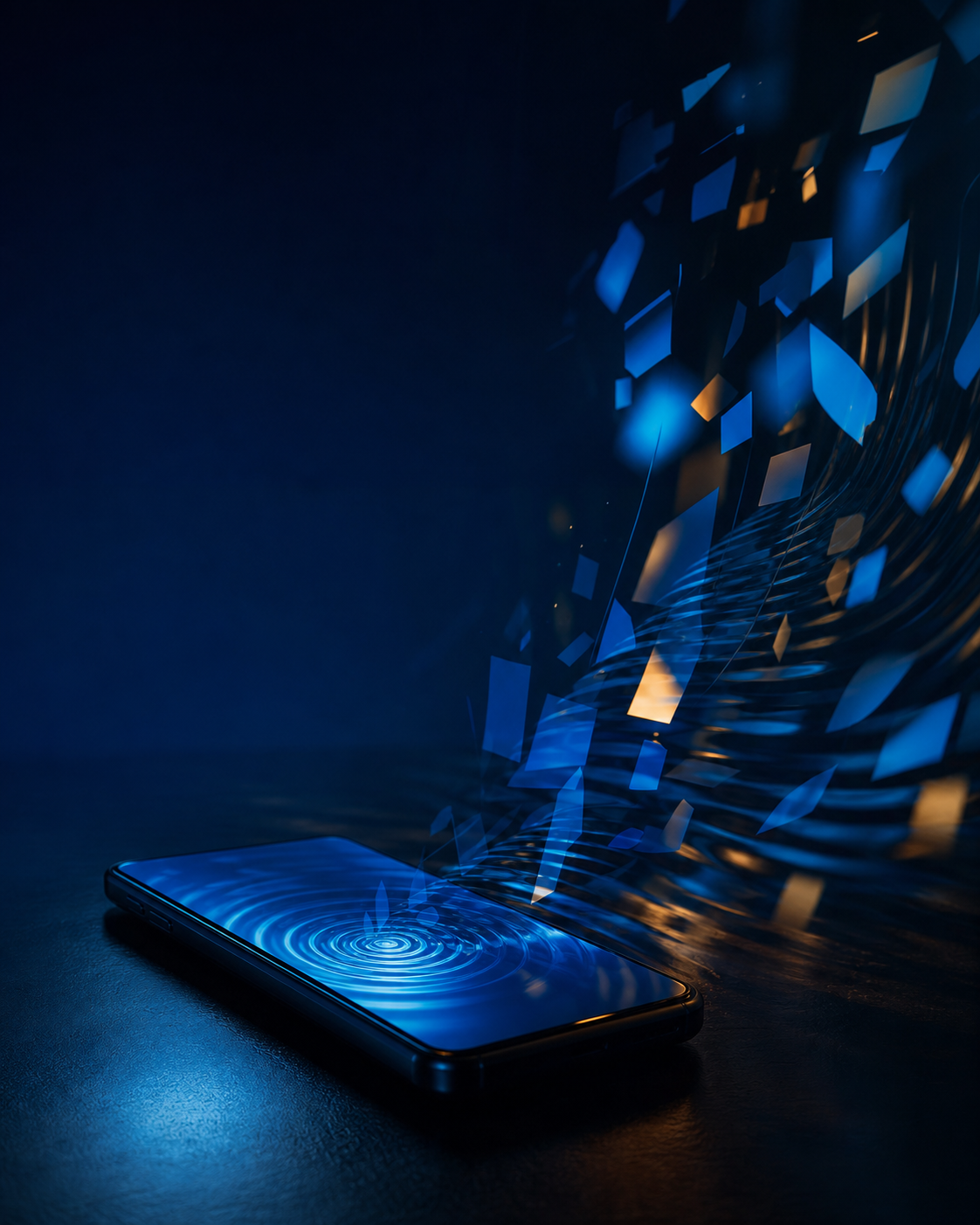 Celular com elementos digitais abstratos representando o cyberbullying