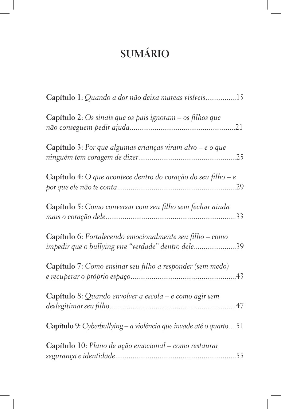 Página do sumário do livro Jovem Inabalável